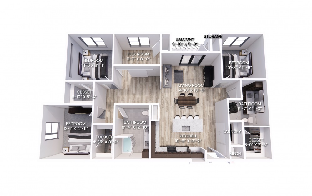 C2 - 3 bedroom floorplan layout with 2 baths and 1652 square feet.